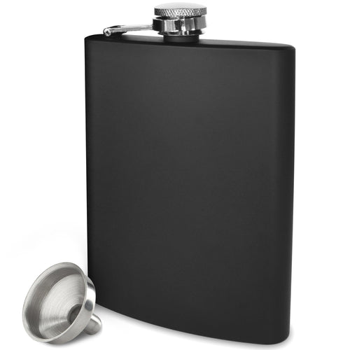 Black Flask - 304 (18/8) Stainless Steel - Leak Proof - Liquor Hip Flask - Includes Bonus Funnel (Matte Black, 8 ounce capacity)