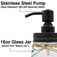 Premium Home Quality Premium 304 18/8 Stainless Steel Mason Jar Soap Pump/Lotion Dispenser Kit by Includes 16 oz (Regular Mouth) Glass Mason Jar (Black)