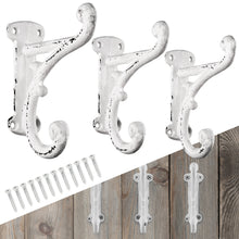Set of 3 Rustic White, Cast Iron, Double Wall Mounted Hooks with mounting screws, Vintage Inspired, Perfect for Coats, Bags, Hats, Towels, Scarfs and more by My Fancy Farmhouse (Ornate, Rustic White)