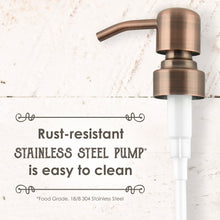 Premium Rust Resistant, 18/8 Stainless Steel, Liquid Hand Soap Pump / Lotion Dispenser - Vintage Inspired, Boston Round Clear Glass Bottle with Bonus Chalk Labels (16 Ounce, Clear Glass, Copper Pump)